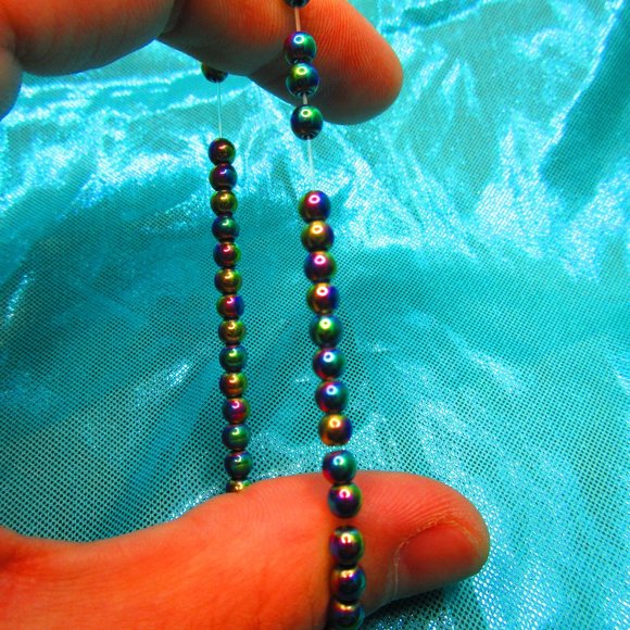 Rainbow Titanium Hematite 4mm Round 7" Stretchy Gemstone Bracelet - Picture 3 of 3